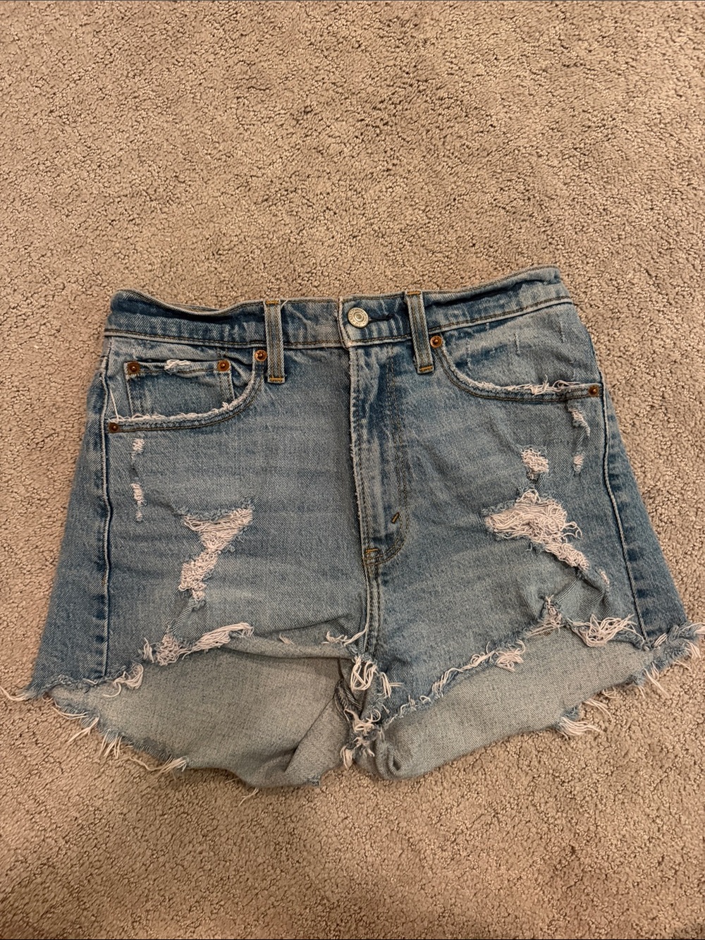 Abercrombie & Fitch Light Blue Distressed High Rise Mom Denim Shorts